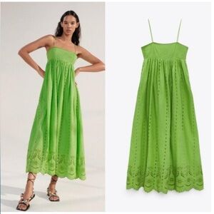 Zara Openwork Embroidered Eyelet Spaghetti Strap Dress